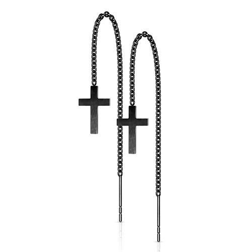 Free Fall Cross & Bar Chain Earrings Earrings 20 gauge Black
