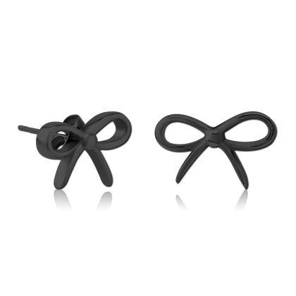 Large Bow Black Stud Earrings Earrings 20 gauge Black