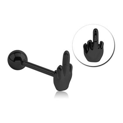 Middle Finger Black Tongue Barbell Tongue 14g - 5/8
