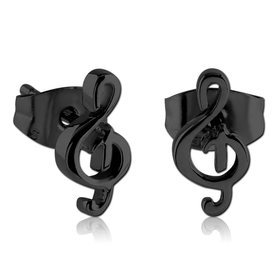Black Treble Clef Stud Earrings Earrings 20 gauge Black