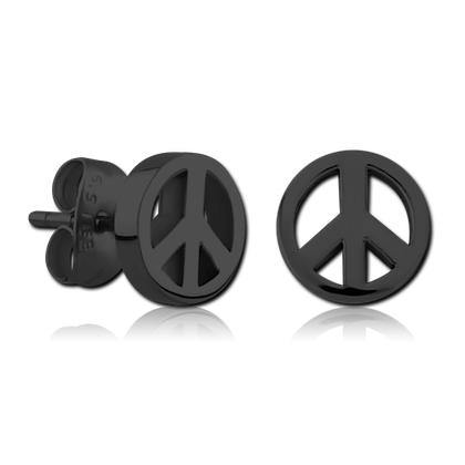 Peace Sign Black Stud Earrings Earrings 20 gauge Black