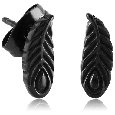 Peacock Feather Black Stud Earrings Earrings 20 gauge Black