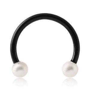 16g Pearl Black Circular Barbell Circular Barbells 16g - 5/16" diameter (8mm) - 3mm balls Cream
