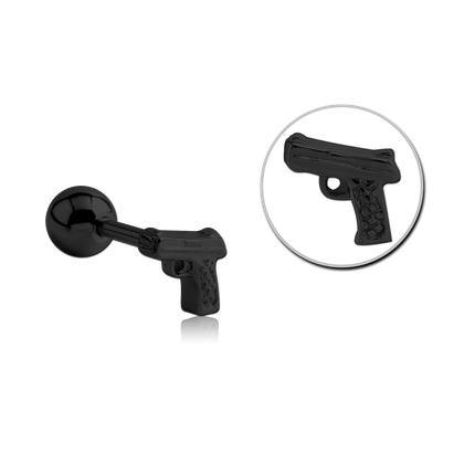 Pistol Black Cartilage Barbell Cartilage 14g - 1/4" long (6mm) Black