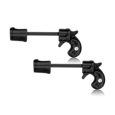 Pistol Black Nipple Barbells Nipple Barbells 14g - 15/32" long (12mm) Black