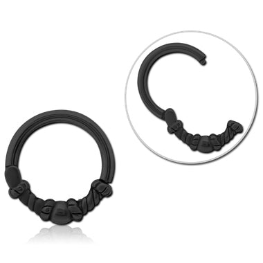 Rope & Ball Black Hinged Segment Ring Hinged Rings 16g - 5/16" diameter (8mm) Black