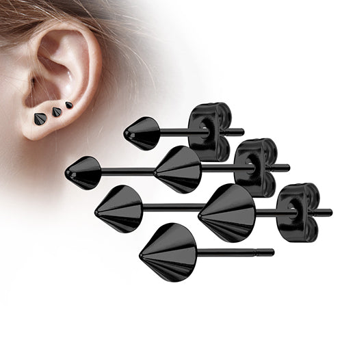 Spike Black Stud Earrings Earrings 20g - 3x3mm spikes Black