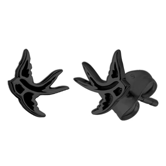 Black Swallow Stud Earrings Earrings 20 gauge Black