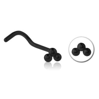Triple Stud Black Nostril Screw Nose 20g - 1/4" wearable (6.5mm) Black