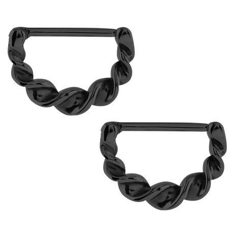 Twirled Black Nipple Clickers Nipple Clickers 14g - 15/32" long (12mm) Black
