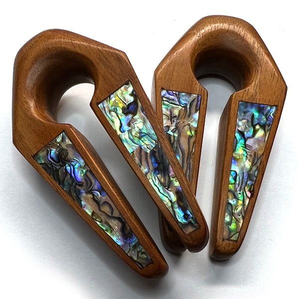 Bloodwood Abalone Keyholes Ear Weights 3/4 inch (19mm) Bloodwood