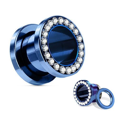 CZ PVD Coated Screw-On Tunnels Plugs 8 gauge (3mm) Blue
