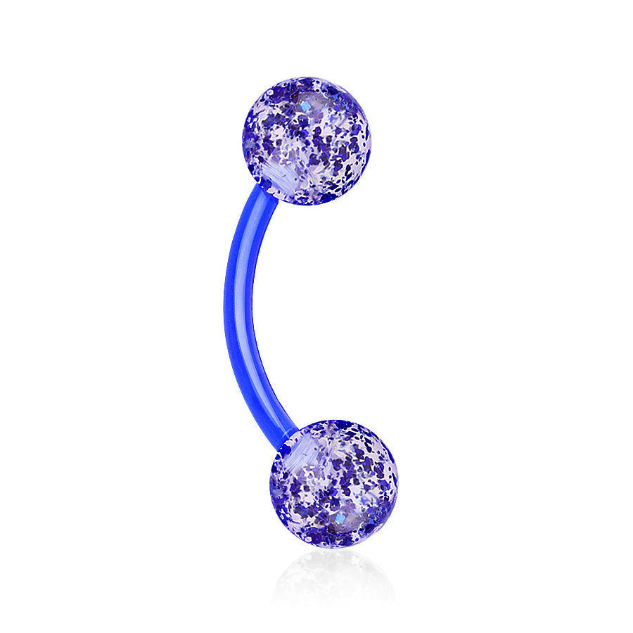 16g Glitter Bioflex Curved Barbell Curved Barbells 16g - 5/16" long (8mm) - 3mm balls Blue