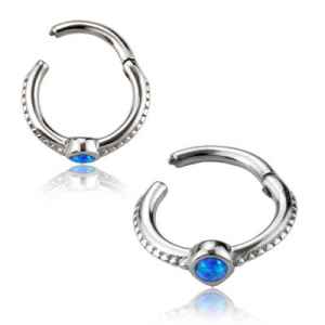 Gem Beaded Hinged Segment Ring Hinged Rings 16g - 5/16" diameter (8mm) Blue Opal