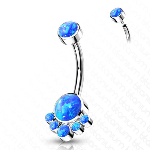 Opal Cluster Titanium Belly Barbell Belly Ring 14g - 3/8" long (10mm) Blue Opals