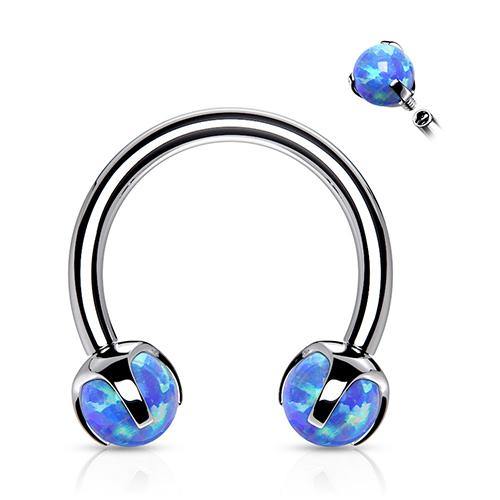 16g Prong Opal Stainless Circular Barbell Circular Barbells 16g - 5/16" diameter (8mm) Blue Opal