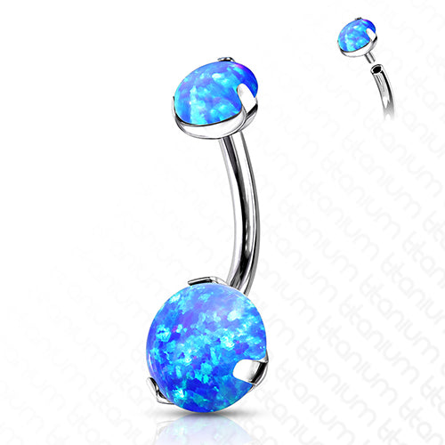 Prong Opal Titanium Belly Barbell Belly Ring 14g - 3/8