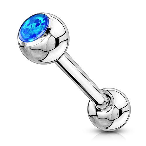 Opal Stainless Tongue Barbell Tongue 14g - 5/8" long (16mm) Blue Opal