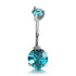 Prong CZ Stainless Belly Barbell Belly Ring 14g - 3/8" long (10mm) Blue Zircon
