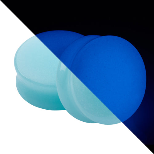 Blue Glow-in-the-Dark Glass Convex Plugs Plugs 2 gauge (6mm) Blue Glow-in-the-Dark