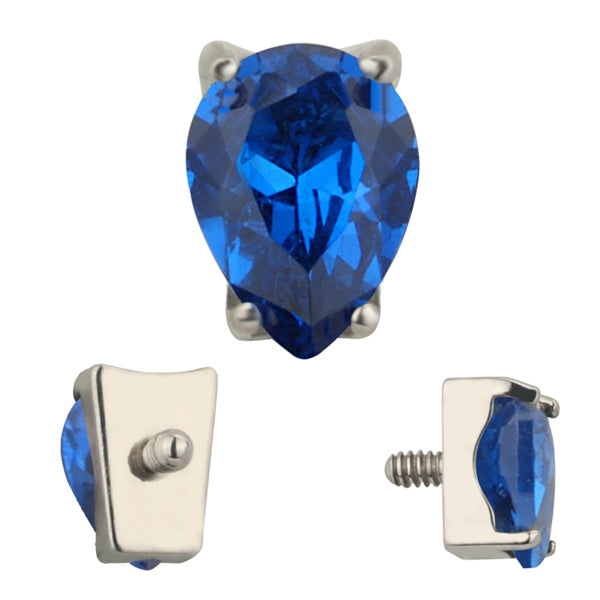 16g Pear CZ Titanium End Replacement Parts 16 gauge - 3x4.5mm Blue CZ