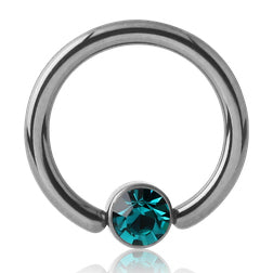 16g Titanium Captive CZ Disc Bead Ring Captive Bead Rings 16g - 3/8" diameter (10mm) Blue Zircon CZ