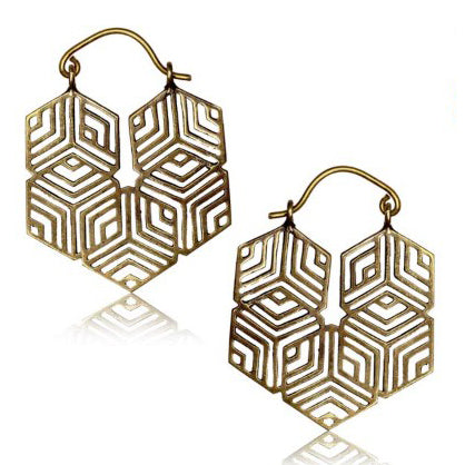 Geometry Hex Yellow Brass Earrings Earrings 18 gauge Yellow Brass