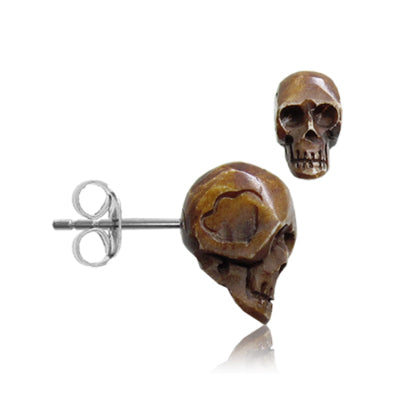 Bone Skull Stud Earrings Earrings 20 gauge Light Brown