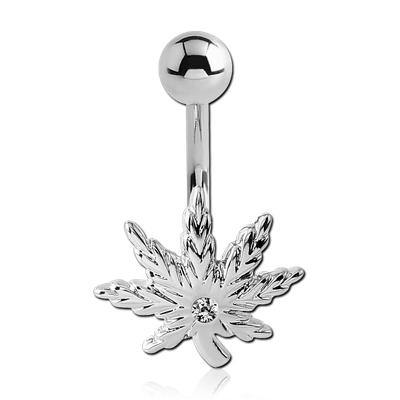 Cannabis CZ Belly Ring Belly Ring 14g - 3/8" long (10mm) Clear