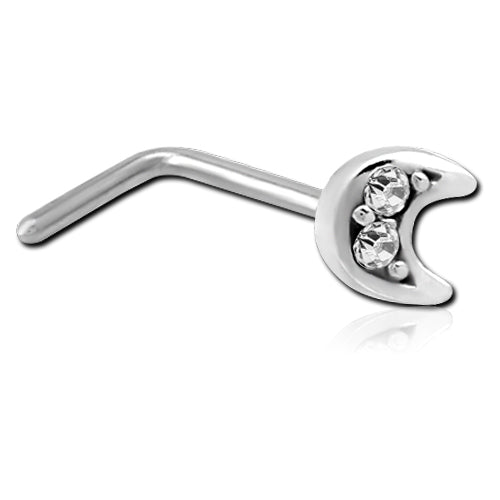CZ Moon Stainless L-Bend Nose Stud Nose  