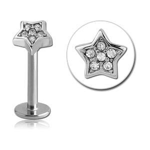 16g Paved Star Stainless Labret Labrets 16g - 5/16" long (8mm) Clear