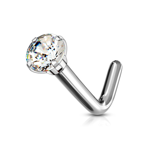 Titanium CZ Prong L-Bend Nose Stud | Tulsa Body Jewelry