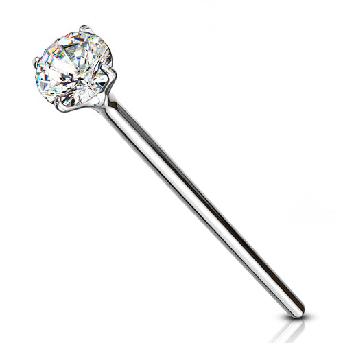 Sterling Silver Unbent CZ Nostril Pin Nose  