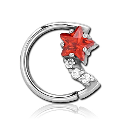 CZ Star & Moon Stainless Continuous Ring Continuous Rings 16g - 3/8" diameter (10mm) Stainless Steel