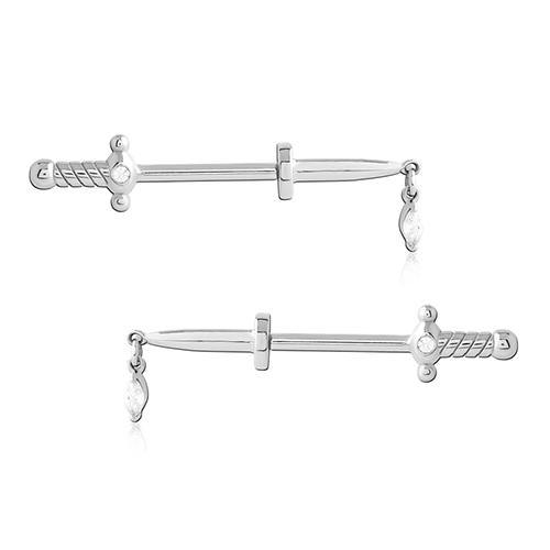 CZ Sword Stainless Nipple Barbells Nipple Barbells 14g - 15/32" long (12mm) Stainless Steel