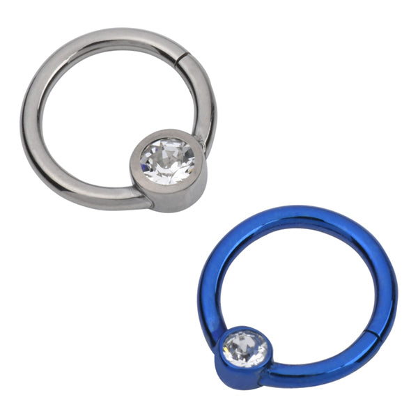 CZ Bead Titanium Hinged Ring Hinged Rings 16g - 5/16" diameter (8mm) - 3mm bead Clear CZ