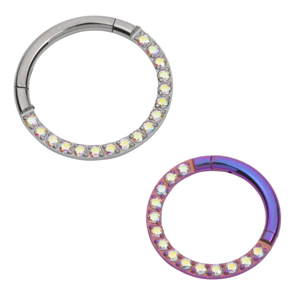 CZ Face Titanium Hinged Ring Hinged Rings 16g - 5/16" diameter (8mm) Opalescent CZS