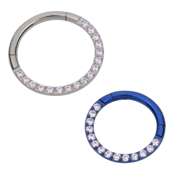 CZ Face Titanium Hinged Ring Hinged Rings 16g - 5/16" diameter (8mm) Clear CZs