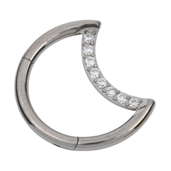 CZ Moon Titanium Hinged Ring Hinged Rings 16g - 5/16" diameter (8mm) Clear CZs