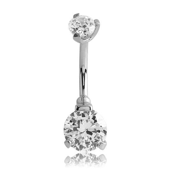 Prong CZ Stainless Belly Barbell Belly Ring 14g - 3/8" long (10mm) Clear