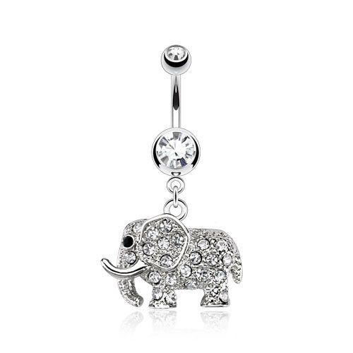 Elephant CZ Belly Dangle Belly Ring 14g - 7/16" long (11mm) Clear