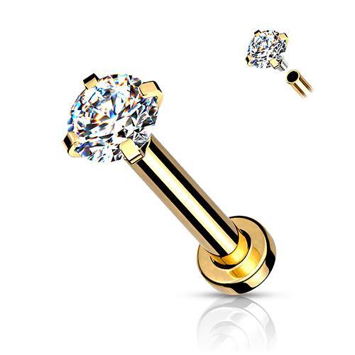 16g CZ Prong Gold Micro-Disc Labret Labrets 16g - 5/16" long (8mm) - 2mm cz Clear