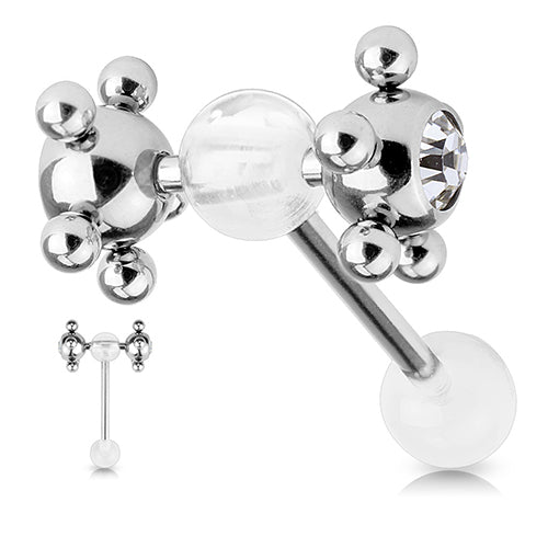 CZ Roller Tongue Barbell Tongue 14g - 5/8" long (16mm) Clear