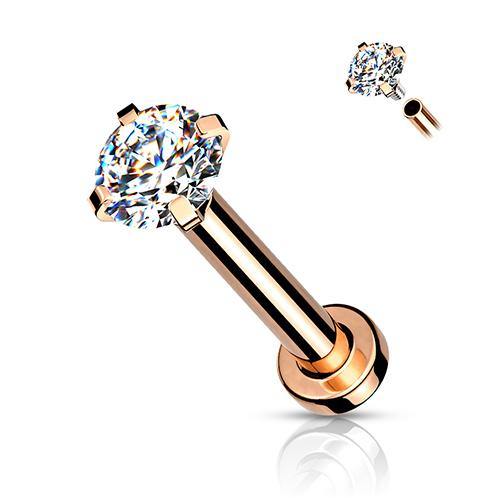 16g Prong CZ Rose Gold Micro-Disc Labret Labrets 16g - 5/16" long (8mm) - 2mm cz Clear