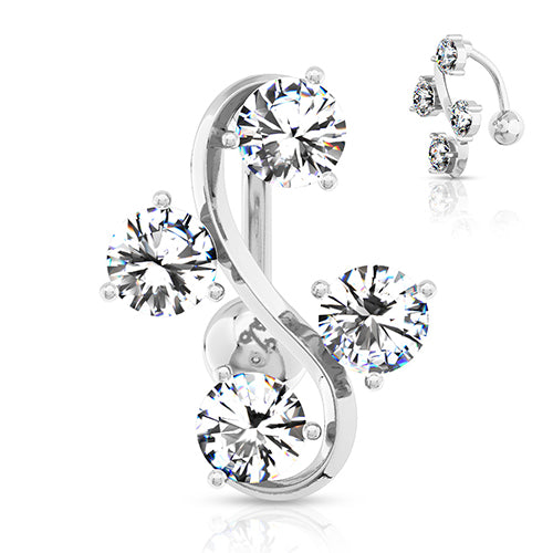 CZ Vine Stainless Reverse Belly Ring Belly Ring 14g - 3/8" long (10mm) Clear