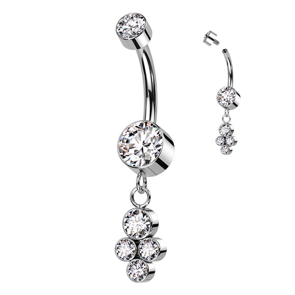 Cluster CZ Titanium Belly Dangle Belly Ring 14g - 3/8" long (10mm) Clear