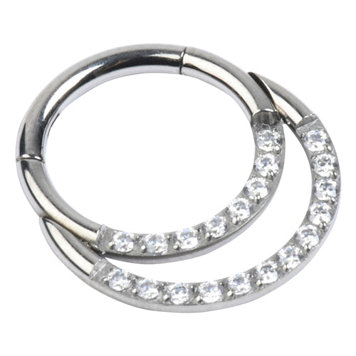 Double Face CZ Titanium Hinged Ring Hinged Rings 16g - 5/16" diameter (8mm) Clear CZs