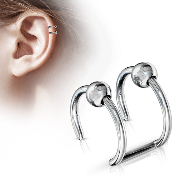 Double Bead Ring Ear Cuff Ear Cuffs Stainless Steel 