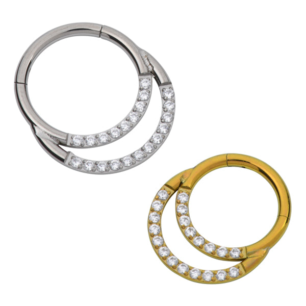 Double Face CZ Titanium Hinged Ring Hinged Rings 16g - 3/8