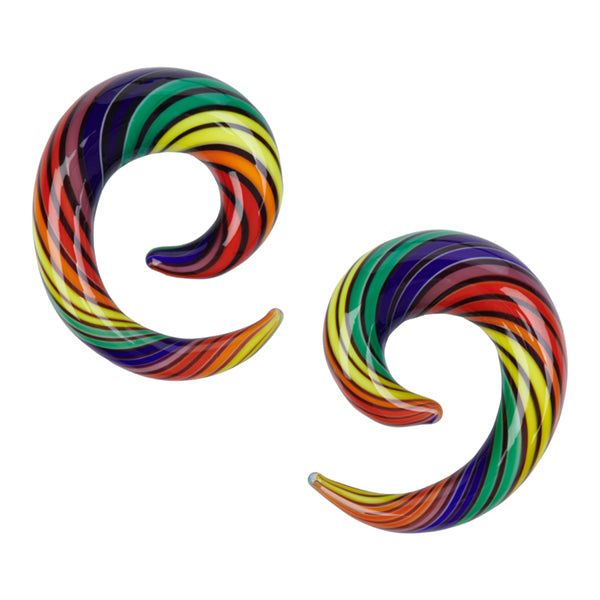 Double Rainbow Glass Spirals Plugs 4 gauge (5mm) Rainbow
